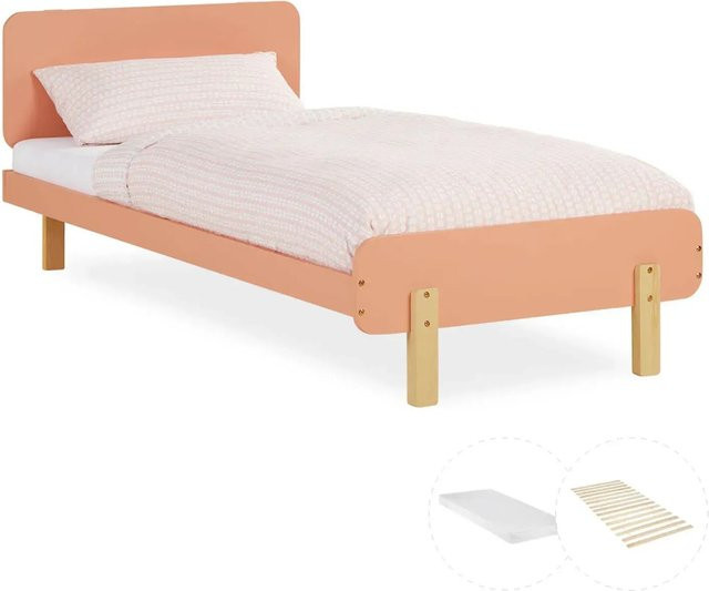 Homestyle4u Kinderbett aus Kiefernholz mit Lattenrost und Matratze in Rot, B/T/H: 90 x 200 x 76,5 cm - Bild 1
