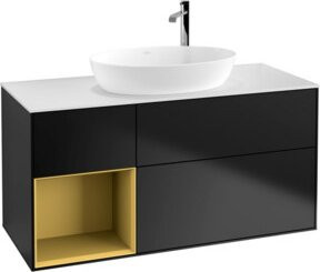 V&B Waschtischunterschrank Finion mit Wandbeleuchtung in Schwarz lackiert, Breite: 120 cm - Bild 1