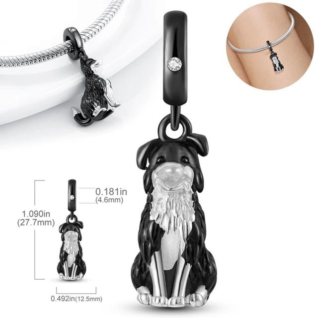 Charm-Perlenkomponenten Kupfermetall, Schwarz-Border-Collie, Damen - Bild 1