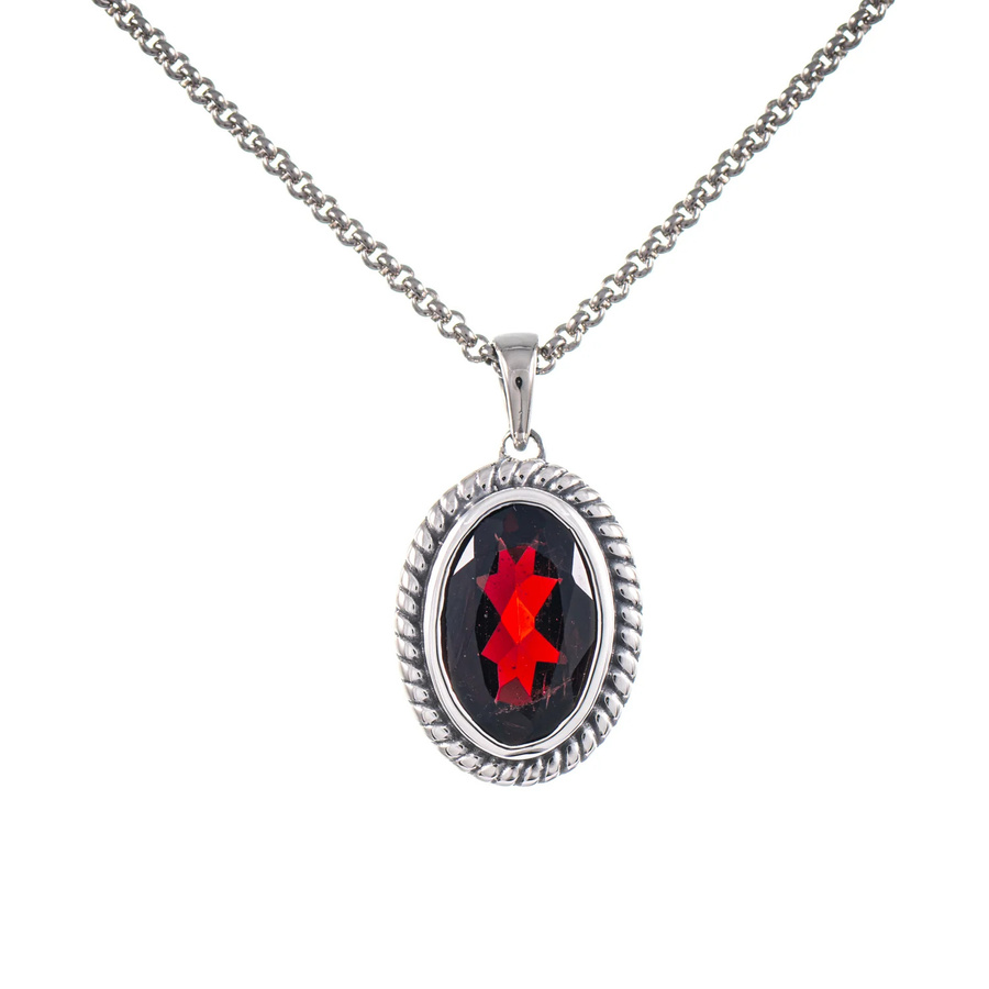 Anhänger mit Kette 925 Silber geschwärzt, Granat, Unisex - Bild 1