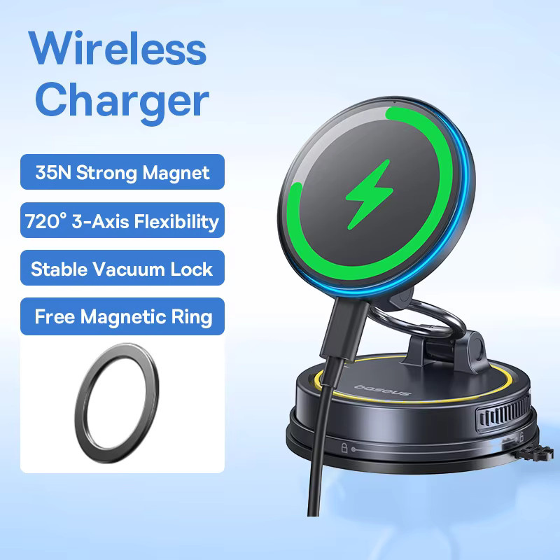 Baseus Magnetischer Autotelefonhalter mit Vakuum-Saugnapf und 360 Grad Rotation in Schwarz - Bild 6