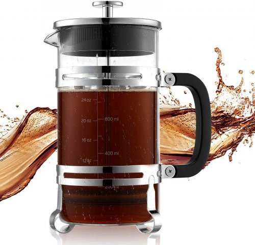VEVOR French Press Kaffeebehälter aus Borosilikatglas mit Edelstahlfilter, 1 Liter, Silber - Bild 1