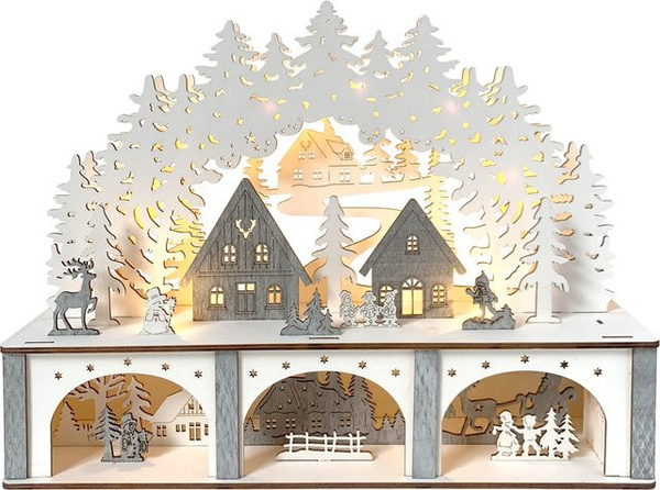 HTI-Living Schwibbogen Dorfidylle in Weiß und Grau aus Holz für die Weihnachtsdekoration