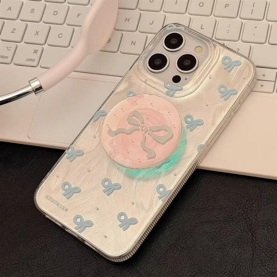 MUQGEW Handyhülle mit blauer Schleife und Laserhalterung für iPhone 16, 15, 14, 13, 12, 11 Pro Max, transparent und stoßfest - Bild 3