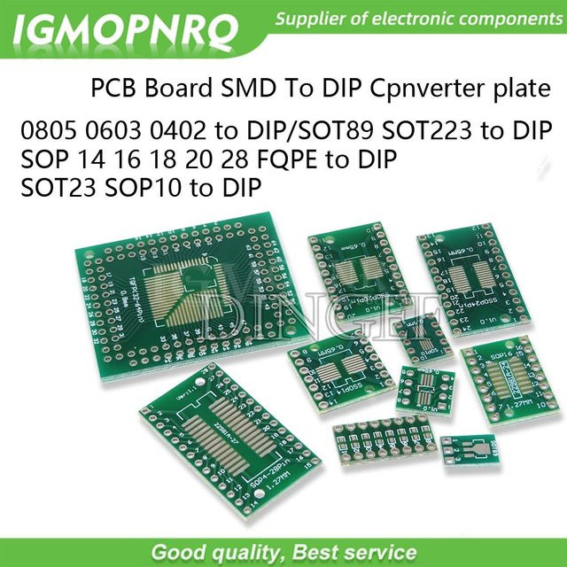 10er Set PCB Adapter Board Kit SMD zu DIP Konverter Platte in Grün für SOP MSOP SSOP TSSOP SOT23 8 10 14 16 20 28 Pin - Bild 1