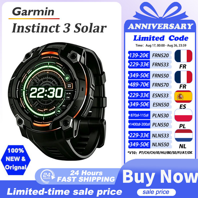 Garmin Instinct 3 Solar Smartwatch mit GPS in Schwarz, 45mm Display, integrierte Sport-Apps und Gesundheitsüberwachung - Bild 1