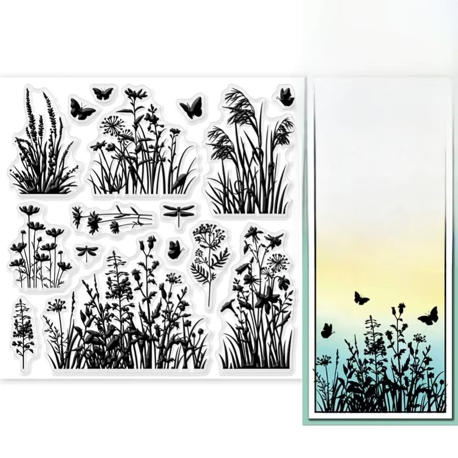 Transparente Silikonstempel mit Blumen, Gras und Blättern für DIY Scrapbooking, B/B: 15,0 x 15,0 cm - Bild 3