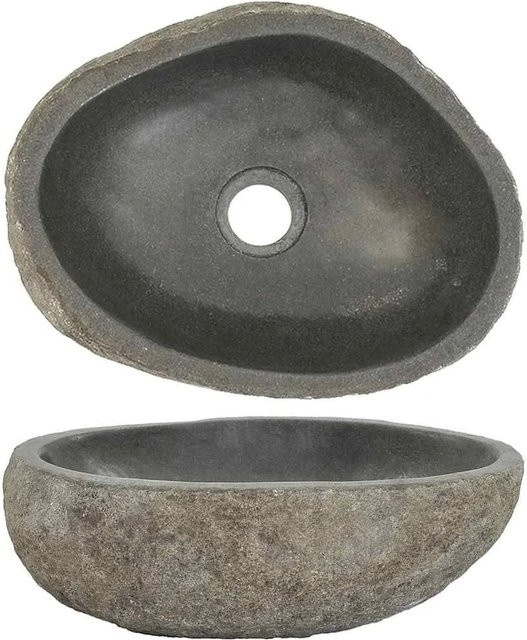 DELUKE Naturstein Aufsatzwaschbecken Oval Flussstein Waschschale Grau B: 29-38 cm - Bild 1