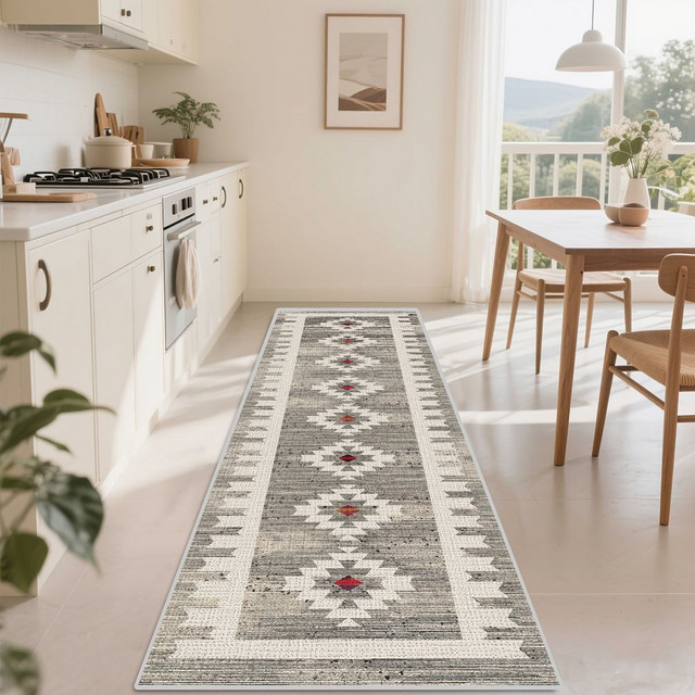 VIKAMA Flur-Teppich im Retro-Ethno-Stil, rutschfeste Küchenmatte und Wohnzimmer-Teppich, mehrfarbig, rechteckig - Bild 1