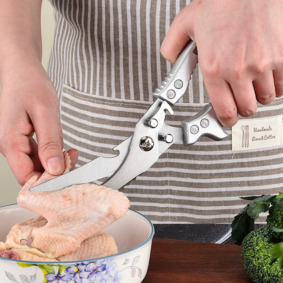 Professionelle SHENJIU Küchenschere aus Edelstahl in Silber für Fleisch, Geflügel und Camping - Bild 5