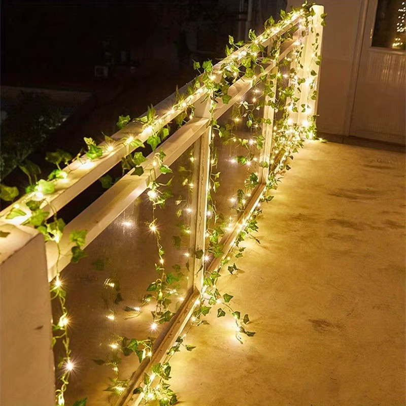 MENGHAO Künstliche Efeu-Rebe mit LED-Licht in Grün, 2 m Wandpflanze zur Dekoration für Hochzeit, Party und Weihnachten - Bild 4
