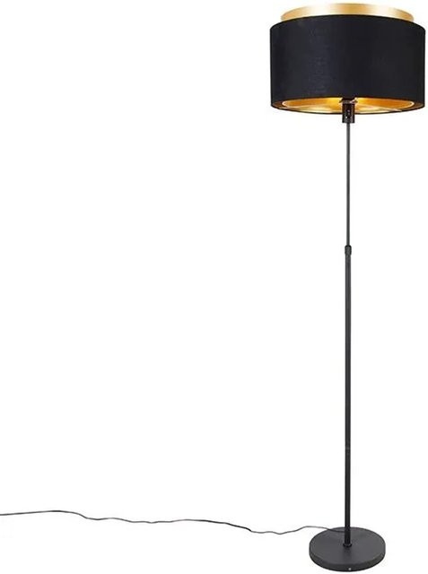 QAZQA Moderne Stehlampe in Schwarz und Gold mit Stoffschirm, dimmbar und höhenverstellbar, Höhe: 176 cm - Bild 1
