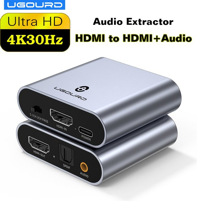 UGOURD HDMI Audio Extractor 4K UHD Stereo Audio Konverter mit 3,5mm Klinkenanschluss für PS4, TV und DVD - Bild 1