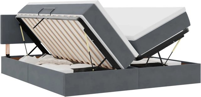 vidaXL Bett mit LED-Lichtleisten und USB-Ladeport aus Samt in Dunkelgrau, B/T: 180 x 200 cm - Bild 1