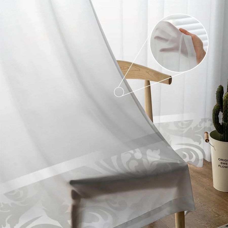 Yiran Furniture Transparentes Voile-Organza Vorhang mit Blumenmuster in Silber, Breite: 135 cm, Höhe: 115 cm - Bild 2