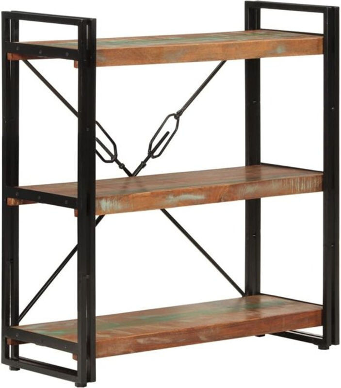 Vidaxl Bücherregal mit 3 Fächern aus recyceltem Massivholz und Eisen, B/T/H: 77 x 30 x 80 cm - Bild 1
