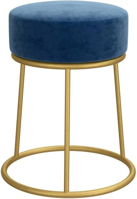 Runder Hocker vidaXL aus blauem Samt mit goldenem Metallgestell, Durchmesser: 30 cm, Höhe: 38 cm - Bild 1