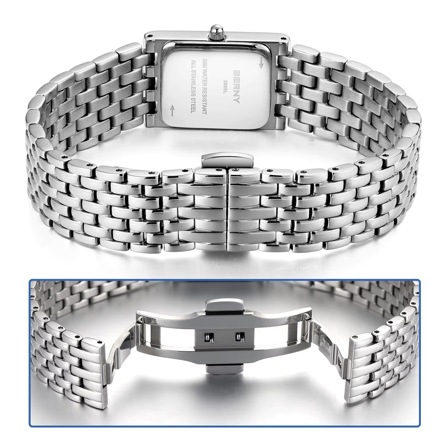 BERNY Armbanduhr, Edelstahl, Quarz, rechteckig, Silber, Damen - Bild 4