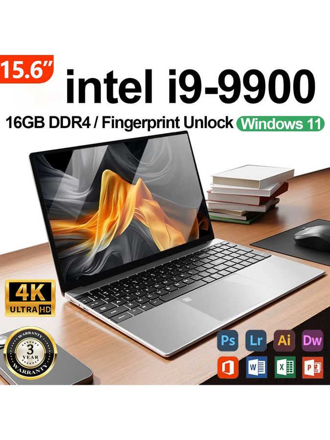 FUCHU Laptop mit Intel Core i9, 15,6 Zoll 4K HD-Bildschirm, 16GB RAM, 1TB SSD, Windows 11, Silber - Bild 4