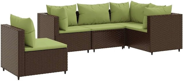 vidaXL 5-tlg Garten-Lounge-Set aus Poly Rattan in Braun mit Kissen und L-Form - Bild 1