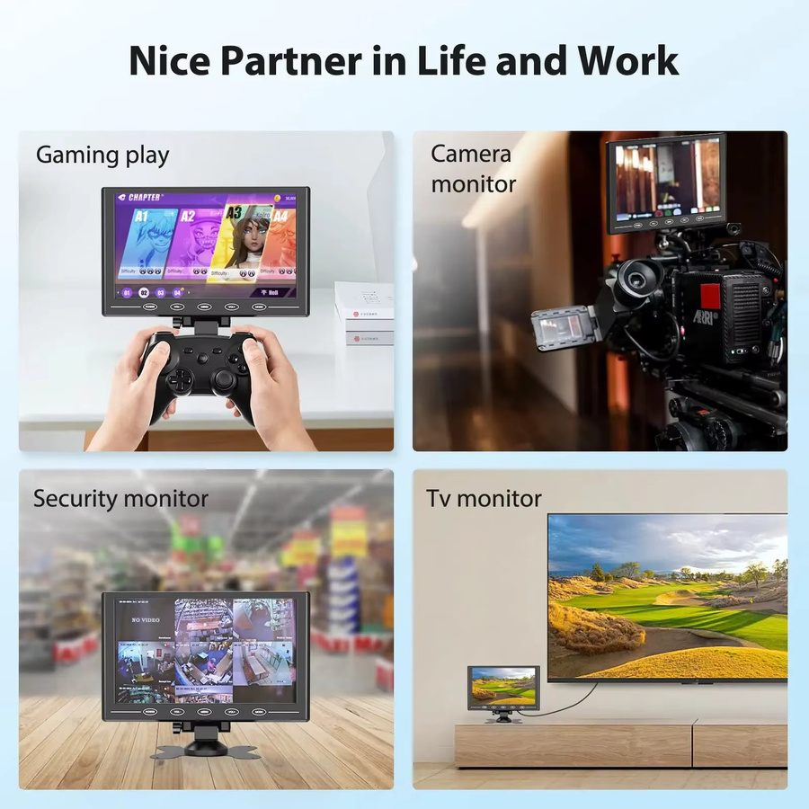 Eyoyo 9 Zoll LCD-Monitor mit Touch-Funktion, 1024 x 600 HD-Bildschirm in Schwarz mit HDMI, VGA, AV und USB-Anschluss, integriertem Lautsprecher und Ständer - Bild 6