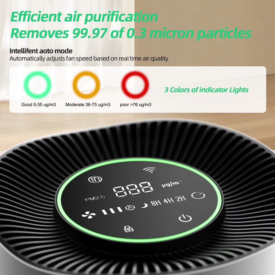 Chuboor Luftreiniger mit H13-HEPA-Filter und WiFi in Weiß für große Räume bis 120 m² mit 402 m³/h Luftleistung - Bild 5