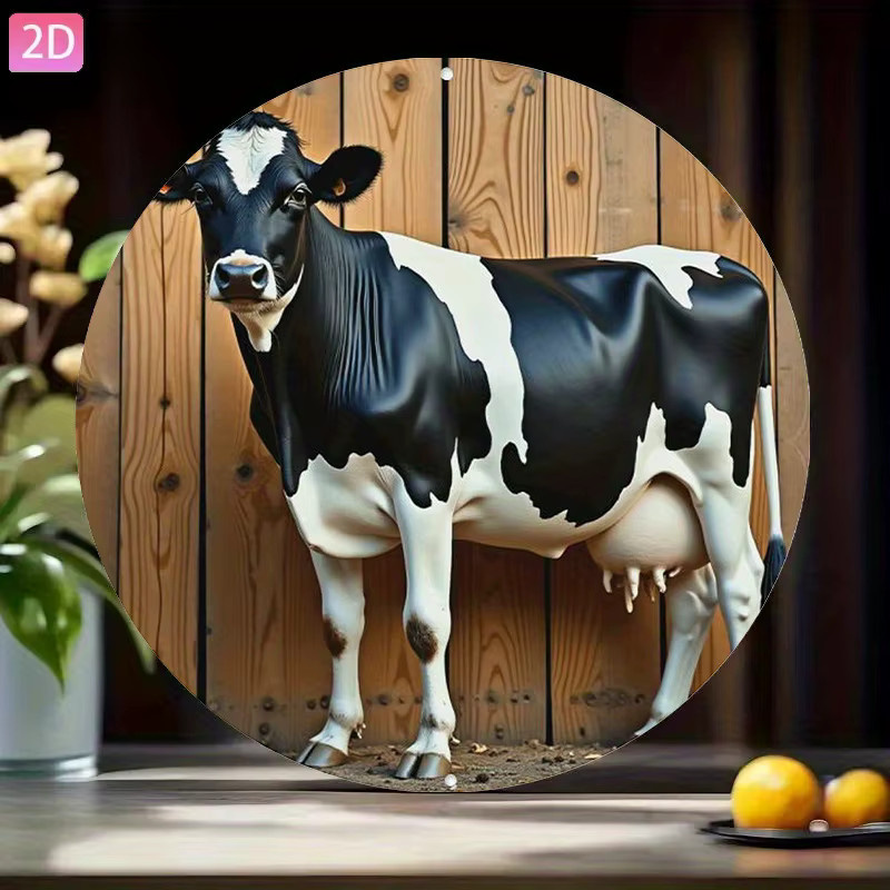HELLOYOUNG Vintage Dutch Highland Cow Metallblechschild Retro Wandkunst in Schwarz Weiß - Bild 2
