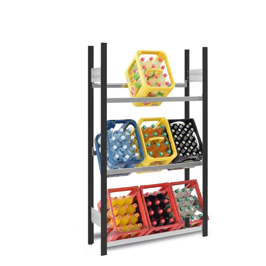 PROREGAL Getränkekistenregal Stecksystem T-Profil in Anthrazit/Verzinkt, H x B x T: 175 x 100 x 30 cm, 3 Ebenen mit 100 kg Fachlast für 9 Getränkekisten - Bild 2