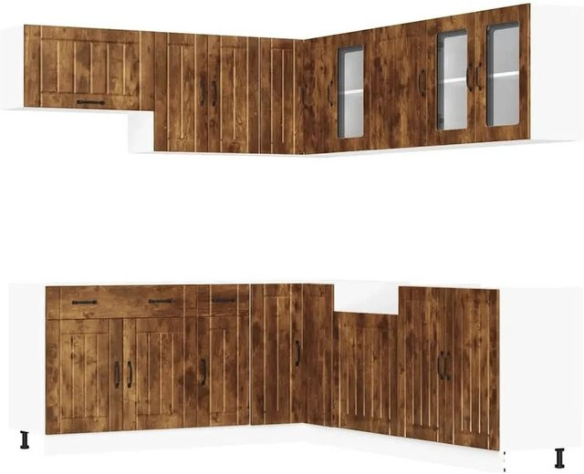 vidaXL Küchenschrank-Set Lucca in Räuchereiche aus Holzwerkstoff mit Glastüren und Eckschrank, 11-teilig, Braun - Bild 1