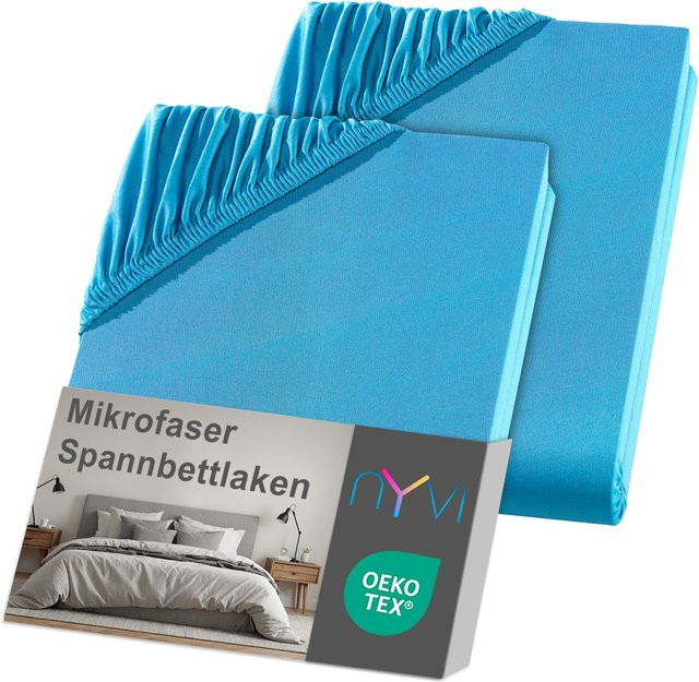 NYVI DreamScience Spannbettlaken aus Mikrofaser im 2er Pack, Farbe: Türkis, B/T/H: 180 x 200 x 40 cm für Boxspringbetten, bügelfrei und anschmiegsam - Bild 1