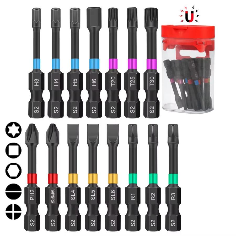 Rafford 15-teiliges magnetisches Bit-Set aus S2-Stahl mit magnetischem Gehäuse und 5 verschiedenen Bit-Arten für Schlag- und Elektroschrauber - Bild 4