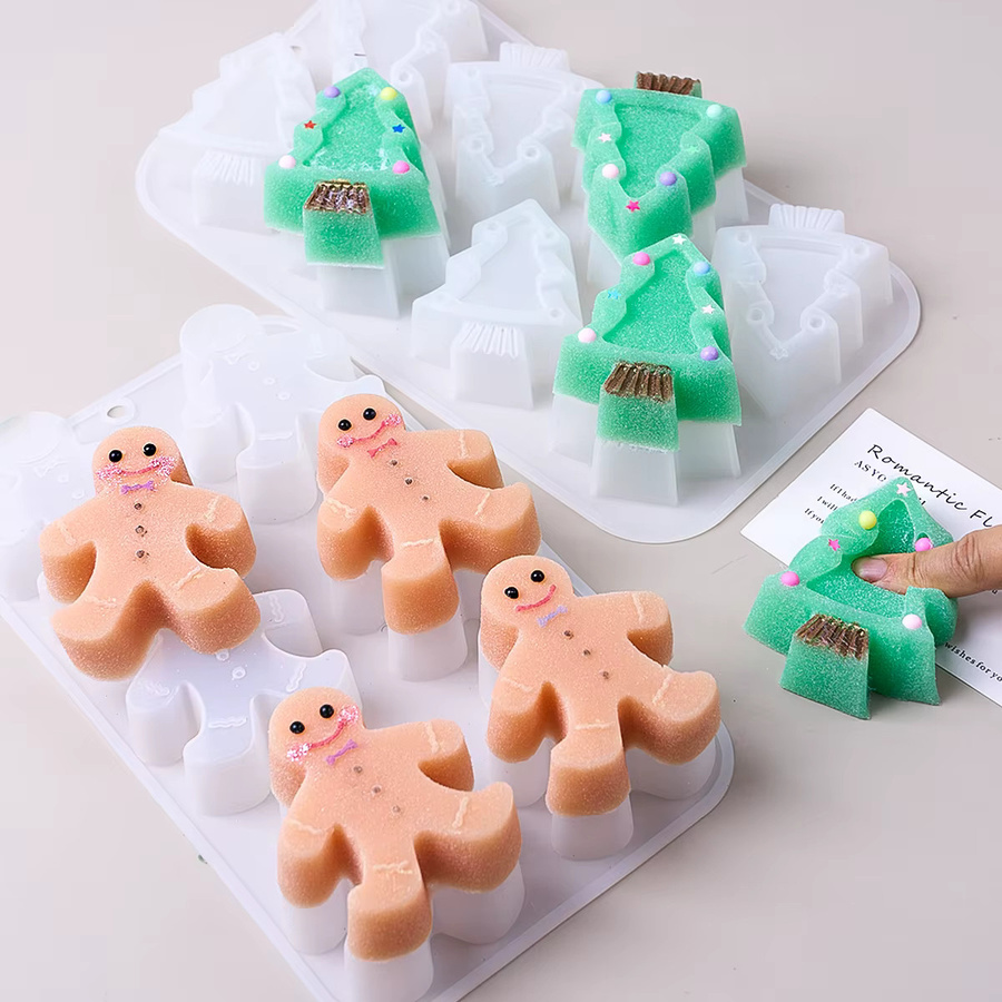 UDOCOOL Silikonform Weihnachtsbaum und Lebkuchenmann für DIY Seife, Duftkerzen und Gips, 6 Löcher - Bild 4