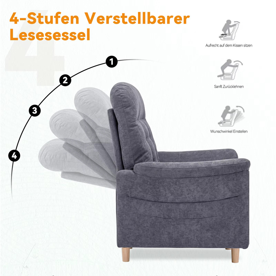 COMHOMA Relaxsessel mit Hocker und verstellbarer Rückenlehne aus Chenille Stoff, Polstersessel für Wohnzimmer und Schlafzimmer - Bild 5