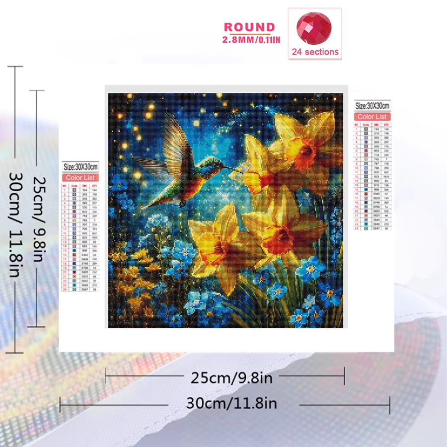 EverShine 5D-Diamantgemälde Landschaft mit Vogel und Blumen als Bastelset in Multicolour, B/H: 20 x 20 cm - Bild 2