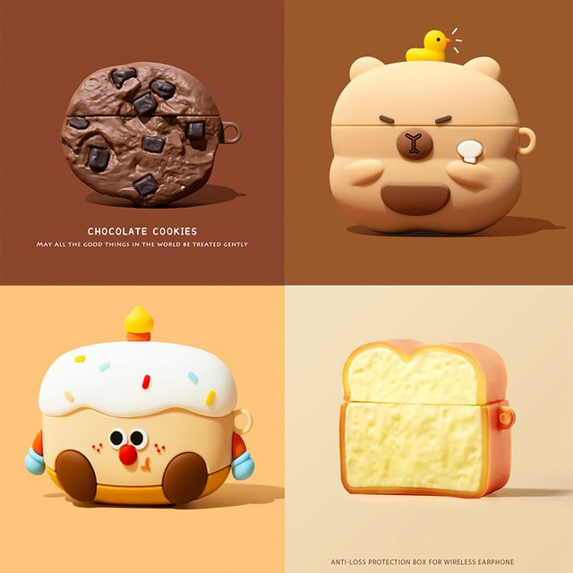 Niedliche 3D-Schokoladenkekse Schutzhülle für Apple AirPods 4, AirPods Pro 3 und AirPods 3 in Cartoon-Design - Bild 1