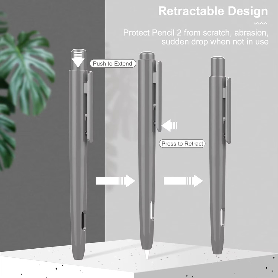 MoKo Holder Case für Apple Pencil 2. Generation, schützende Hülle mit einziehbarem Cover und stabilem Clip in Grau - Bild 3