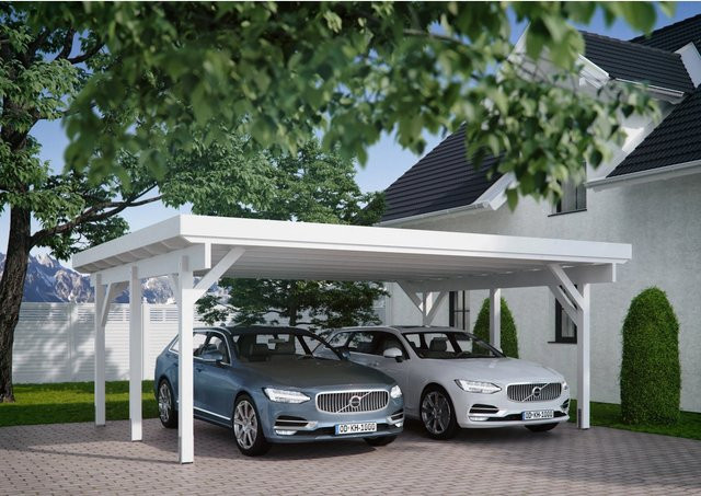Kiehn-Holz Doppelcarport KH 310 aus Fichtenholz mit Satteldach und Stahl-Dacheindeckung in Weiß, B/T: 634 x 504 cm - Bild 1