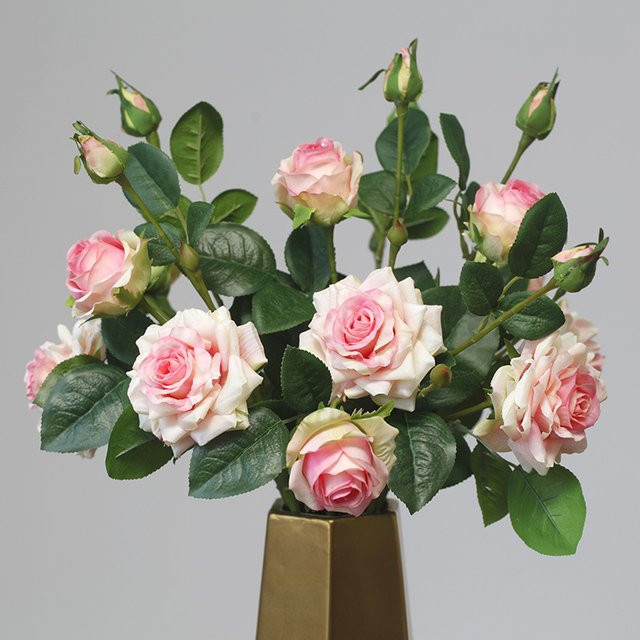 5 Stück künstliche Rosenblüten von Frequeback in Pink mit 3 Köpfen für deine Tischdekoration - Bild 1