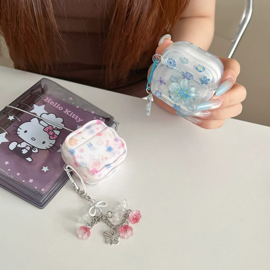 Stoßfeste AirPods Schutzhülle mit Frühlingsblumen-Dekoration und Anhänger in Pink und Multicolour für Apple AirPods 1, 2, 3, 4 und Pro 2 - Bild 2