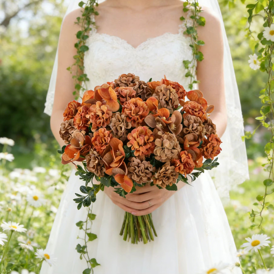 ZQCY Künstliche Hortensien-Blumen in Orange für Hochzeitsdeko und Heimdekoration - Bild 1