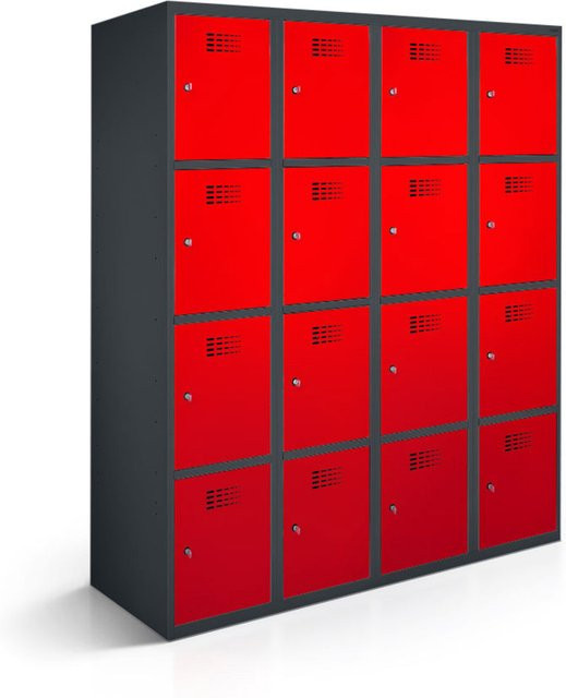 rotstahl Fächerschrank mit 16 Fächern in Rot und anthrazitgrauem Korpus, B/T/H: 120 x 50 x 180 cm - Bild 1