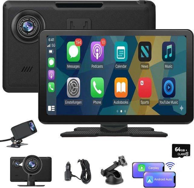 Junsun Carplay Display 9 Zoll Universal in Schwarz 1/2 DIN - Bild 1