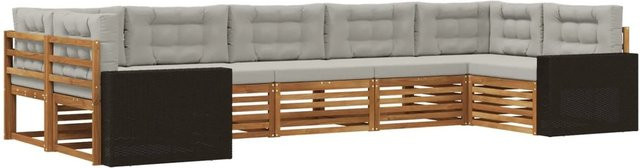vidaXL Outdoor-Sofagarnitur aus Akazienholz in L-Form mit Kissen, Farbe Natur und Grau - Bild 1
