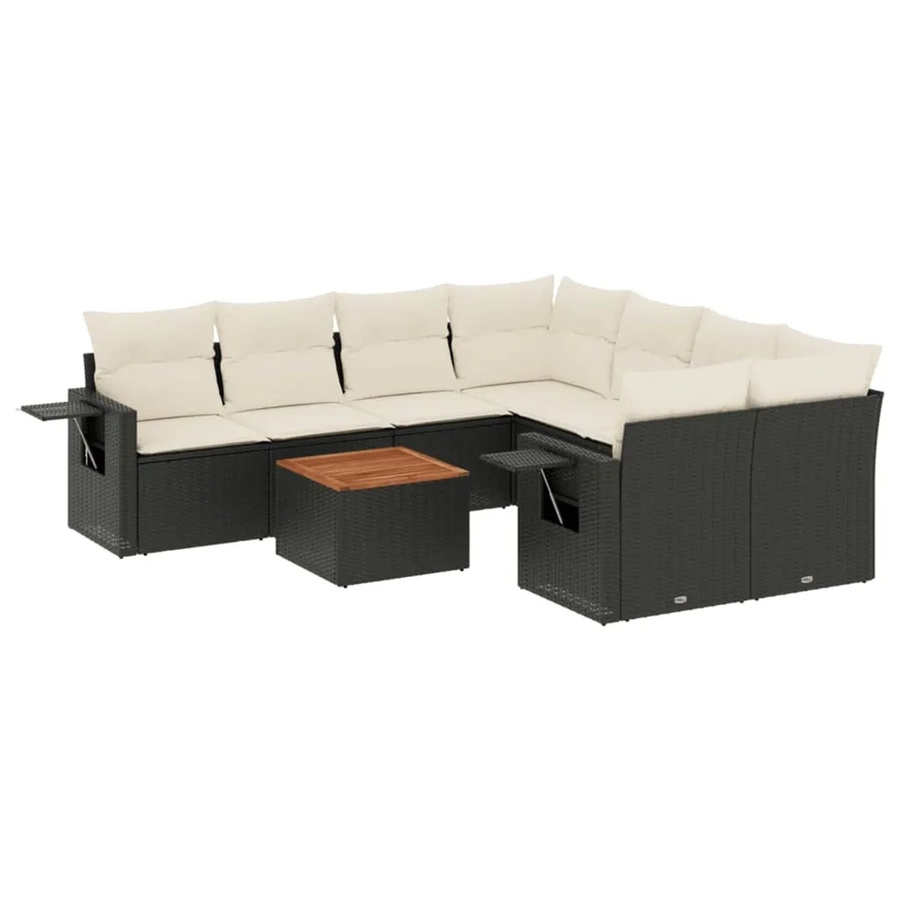 vidaXL 9-teilige Garten-Sofagarnitur aus Poly-Rattan mit Kissen in Schwarz und Cremeweiß - Bild 2