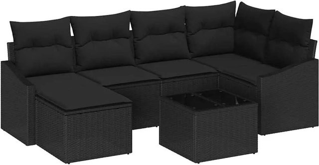 7-teiliges vidaXL Garten-Sofa-Set in Schwarz aus Poly-Rattan und Stahl mit Polstern und Tisch in L-Form - Bild 1