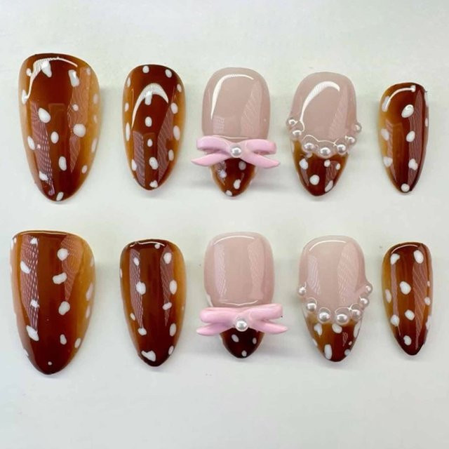 Qsezeny Nagelset, Leopard Print, Kurz Oval Mandel, 24 Stück, Glänzend - Bild 1