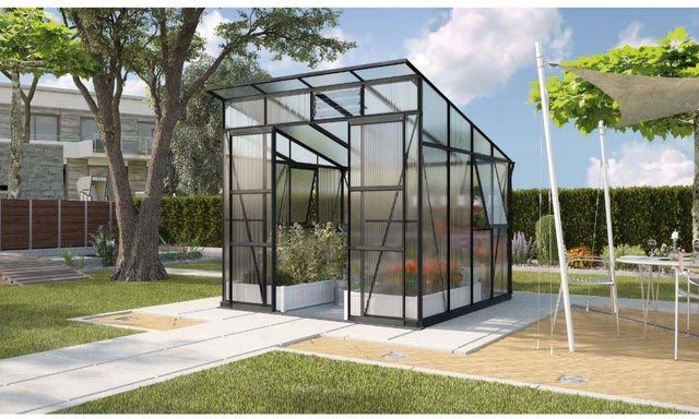 Vitavia Gewächshaus Playa 7600 Schwarz mit Fundament und Polycarbonat-Verglasung für die Pflanzenzucht im Garten - Bild 1