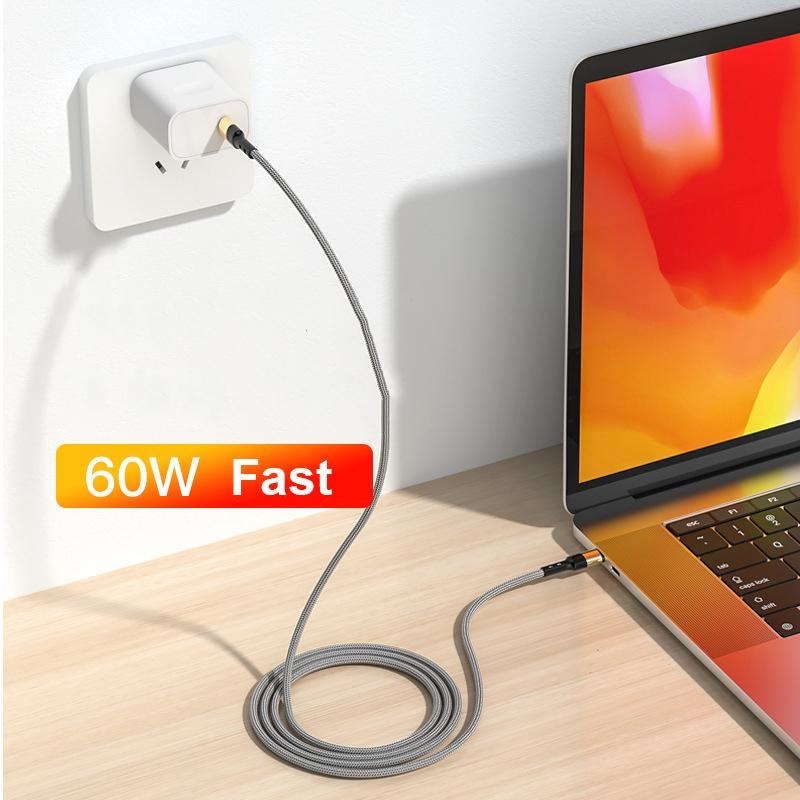 VAORLO USB-C auf USB-C Ladekabel 60 W mit 5 A Quick Charge 4.0 für Samsung S20, MacBook und iPad Pro, Grau - Bild 3