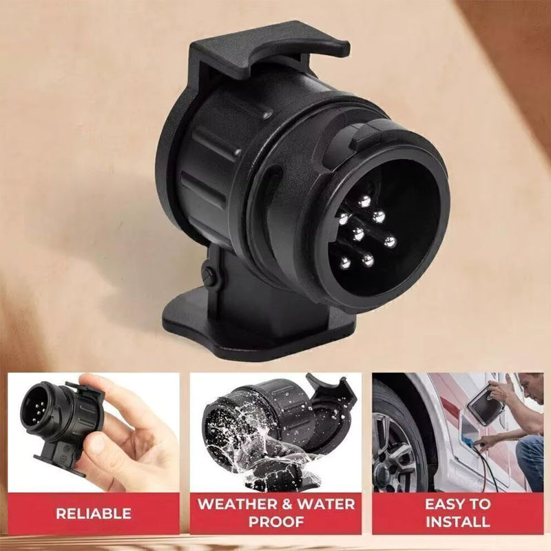 Wasserdichter Anhänger-Steckeradapter für 13- bis 7-polige Anschlüsse, 12V Anhängerkupplung, Farbe: Schwarz - Bild 5