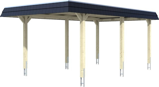 Skan Holz Carport Wendland Eiche hell mit EPDM-Dach und schwarzer Blende B/T: 362 x 628 cm - Bild 1